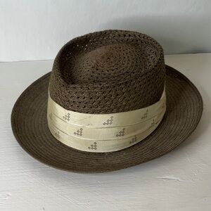Woven Dorsey Jay Brown and Cream Fedora Hat with Textured Material and Brim